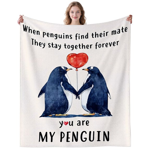 Funny Penguin Blanket Gifts for Women Men Adults Penguin Lovers Plush Lightweight Love Quote Penguins Throw Blankets for Couch Home Decor Birthday Mom Mother's Day Gifts 50×40 Inch