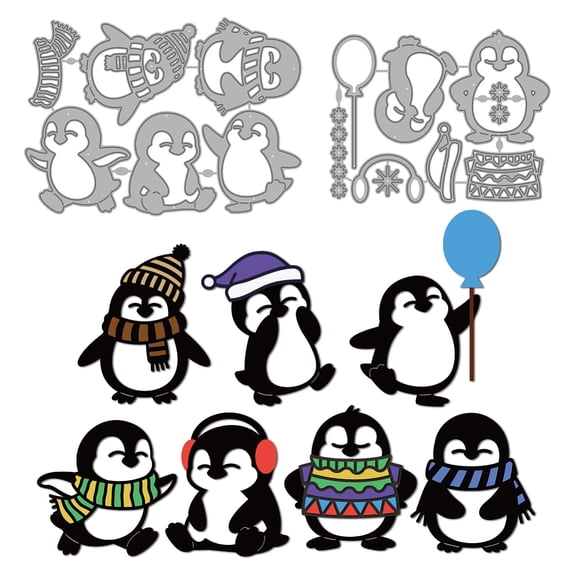 Funny Penguin Metal Cutting Dies Scarf Hat Penguin Die Cuts Stencils Winter Animals Embossing Template Dies for DIY Paper Craft Card Making Decor