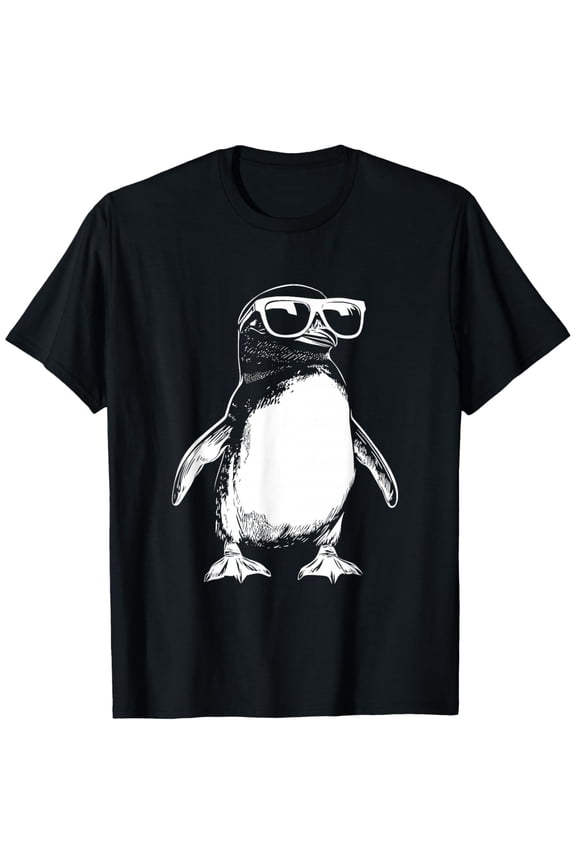 Funny Penguin Sunglasses Graphic T-Shirt, Black Comfortable Breathable Soft Tee, Gift for Men