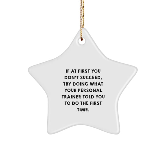 Funny Personal Trainer Gifts for Men by Friends - 'If At First You Don't Succeed, Try Doing What Your Personal Trainer Told You To Do The First Time.' Star Ornament, Christmas Unique Gift