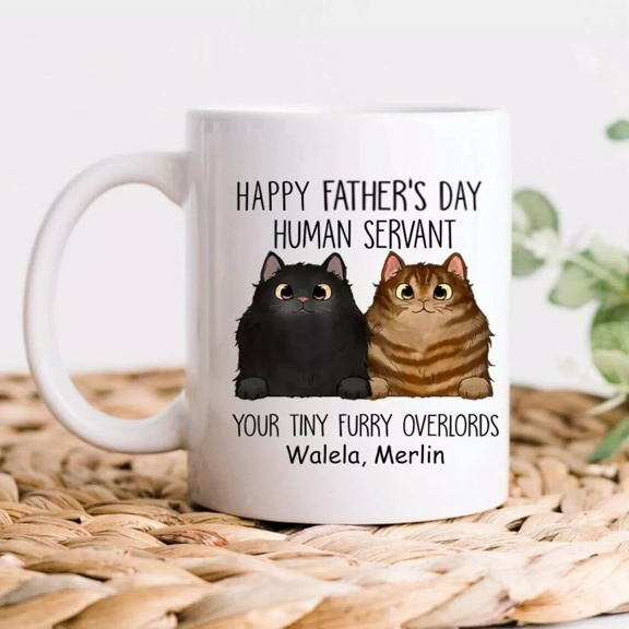 Funny Personalized Happy Father's Day Human Servant Cat Coffee Mug