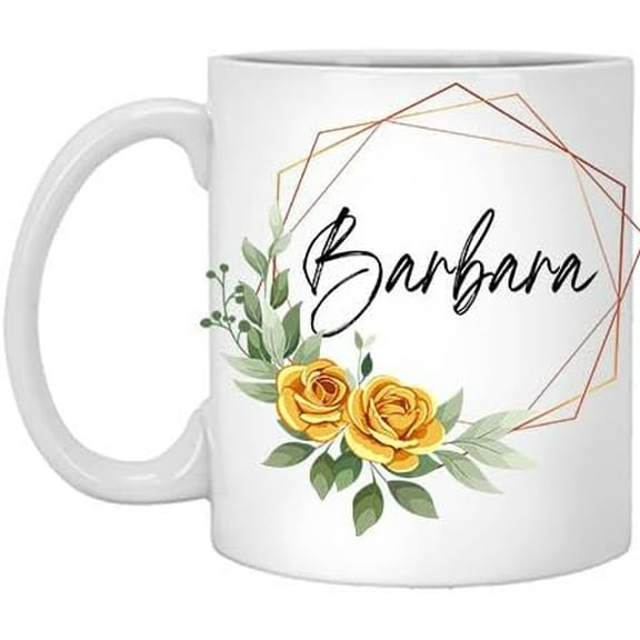 Funny Personalized Name and Flower Coffee Mug - Gift for Women, Customized Name Barbara 11oz White Mug Flower and Name 11 Oz White Ceramic Coffee Mug 308586