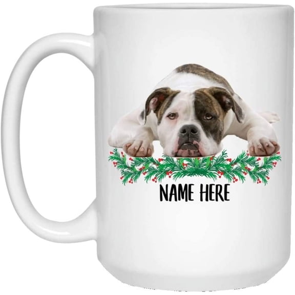 Funny Personalized Text Gifts American BullDog White Brindle Custom Name Christmas 2022 Gifts White Coffee Mug White 15oz