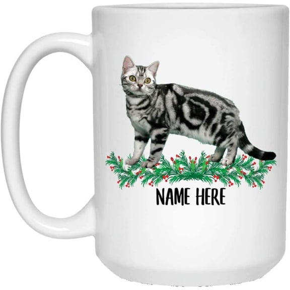 Funny Personalized Text Gifts American Shorthair Cat Black Tabby Custom Name Christmas 2022 Gifts White Coffee Mug White 15oz