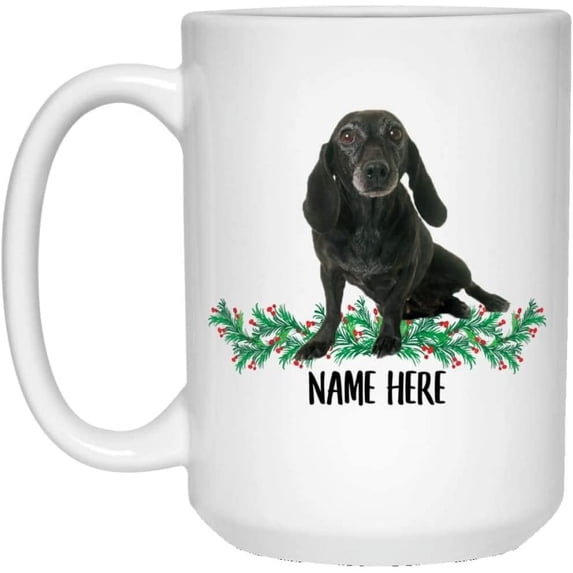 Funny Personalized Text Gifts Dachshund Black Grey Custom Name Christmas 2022 Gifts White Coffee Mug White 15oz