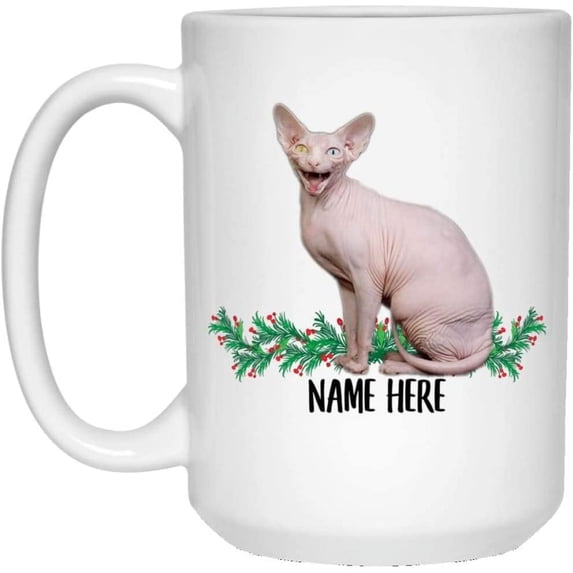 Funny Personalized Text Gifts Sphynx Cat White Custom Name Christmas 2022 Gifts White Coffee Mug White 15oz