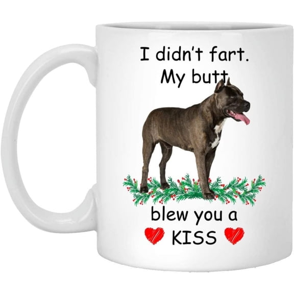 Funny Pet Lover Gifts American Staffordshire Terrier Sable Blew You A Kiss Christmas 2022 Gifts White Coffee Mug White 11oz