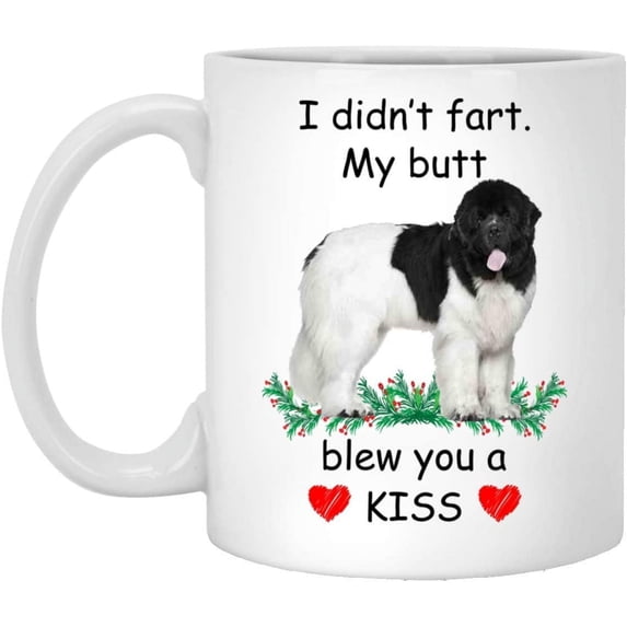 Funny Pet Lover Gifts Newfoundland Dog Black White Blew You A Kiss Christmas 2022 Gifts White Coffee Mug White 11oz