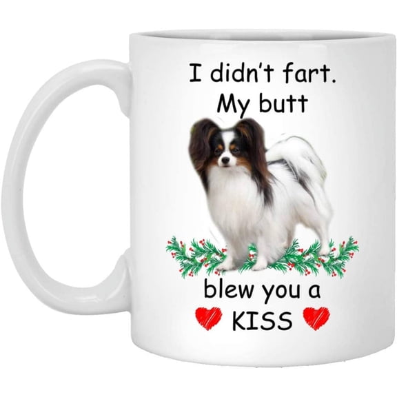 Funny Pet Lover Gifts Papillon White Brown Blew You A Kiss Christmas 2022 Gifts White Coffee Mug White 11oz