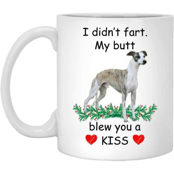 Funny Pet Lover Gifts Whippet Champamge Brindle Blew You A Kiss Christmas 2022 Gifts White Coffee Mug White 11oz