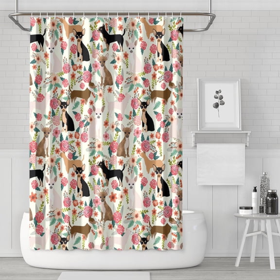 Funny Pet Lovers Shower Curtain - Cartoon Furry Friend Pattern 72x72 Inch Waterproof Machine Washable Decor