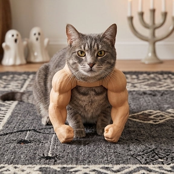 Funny Pet Photo Props Adjustable 3D Muscle Arms Cat Dog Outfit Lightweight Novelty Neck Hanging Strong Bodybuilder Photo Prop For Cats Small Dogs Halloween Cosplay Party Social Media Shooting