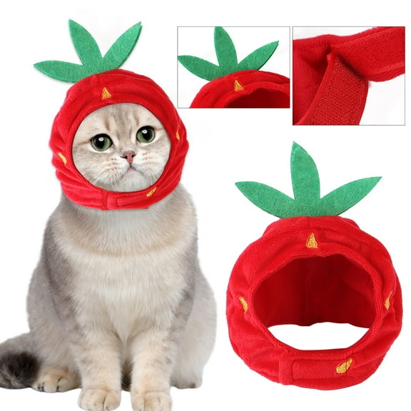 Pet Hats Dog Ears Warm Head Wrap Funny Cat Strawberry Headgear for Holiday Decoration