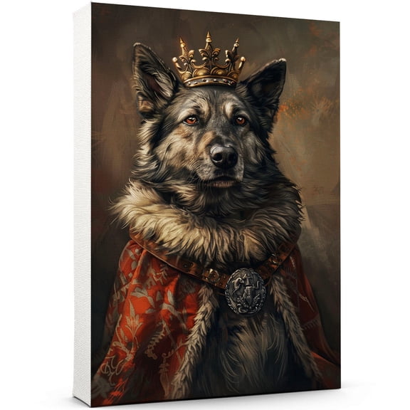 Funny Pet Wall Art, Pet Portrait in a Royal Costume Norwegian Buhund Dog Painting Canvas Print Framed Artwork Rustic Dog Pictures Wall Decor for Restroom Decor