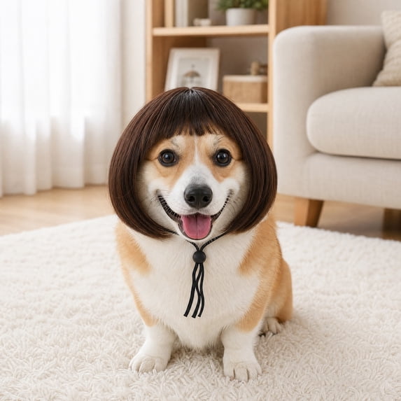 Funny Pet Wig Costume, Cute Bob Hair Cat Dog Accessory, Blunt Bangs Hairstyle Headwear, Party Dress Up Prop, Holiday Photography Decoration For Small Pets