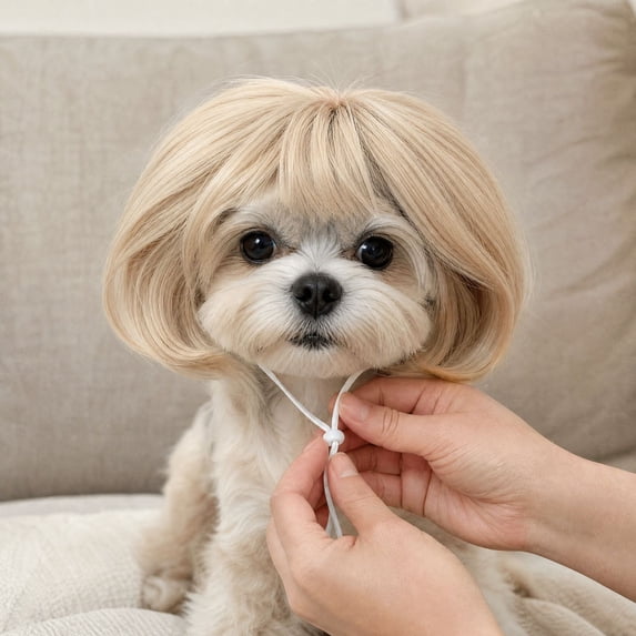 Funny Pet Wig Costume Hairpiece, Adjustable Short Bob Dog Wig for Small Dogs and Cats, Cosplay Dress Up Hair Accessories for Halloween Christmas Party