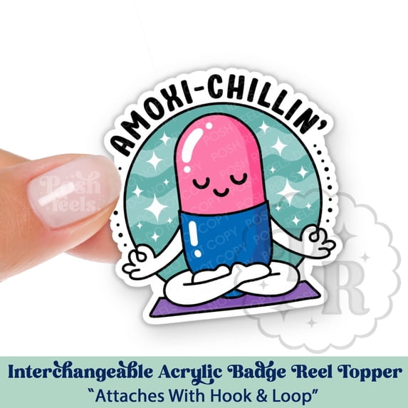 Funny Pharmacy Tech Interchangeable Acrylic Badge Reel Topper - Amoxi-Cillin Acrylic Swappable ID Topper For Pharmacist, Nurses & Vet Tech