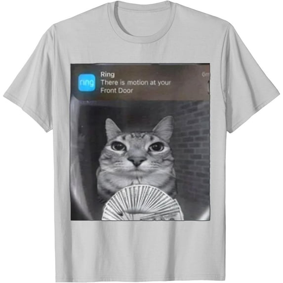 Funny Phone Ring Cat with Motion Nofication Meme Unisex T-Shirt for Men Women Kids Toddler,Ice Grey Color,Size L