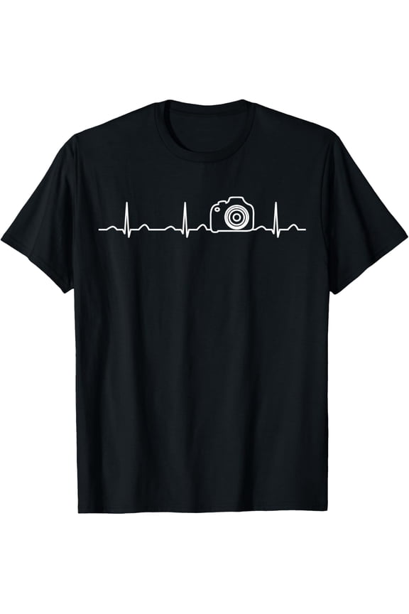 Funny Photograph Heartbeat Apparel, Camera Womens Girls T-ShirtMen and women, Black T-shirt, size: Extra large