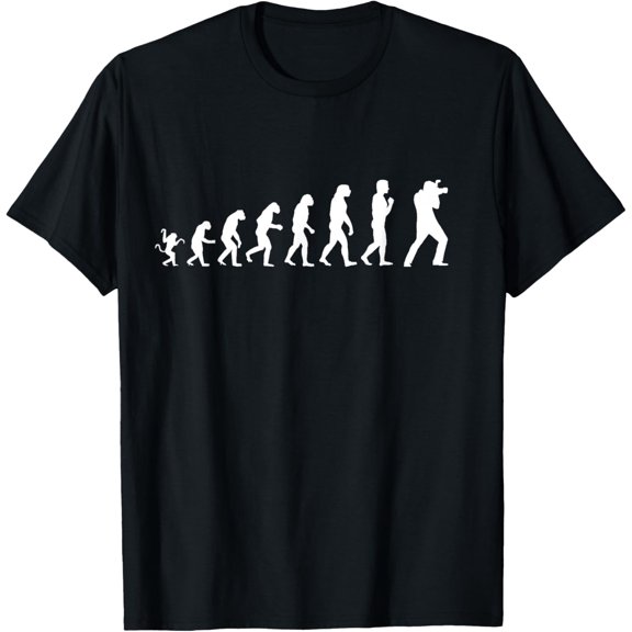 Funny Photography Evolution T-Shirt For Photographers men and women can wear, black, white, gifts
