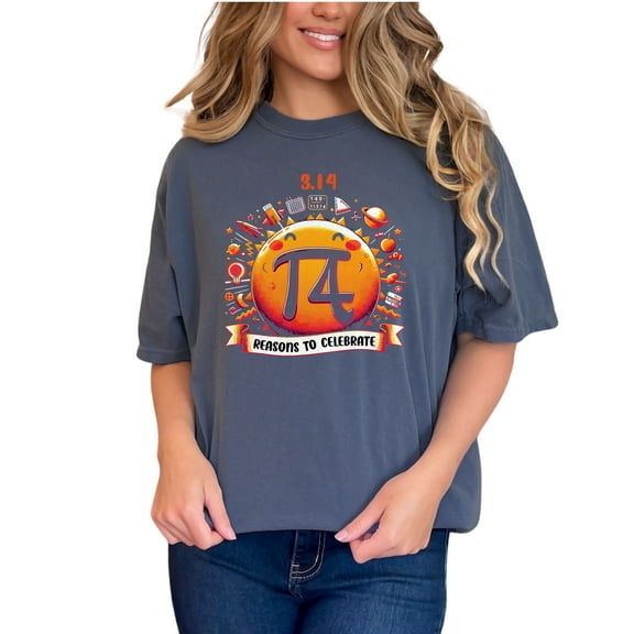 Funny Pi Day T-Shirt, Math Lover Gift, 3.14 Reasons To Celebrate, Geeky Apparel, Perfect For Math Enthusiasts, Denim Comfort Colors T-Shirt, Large
