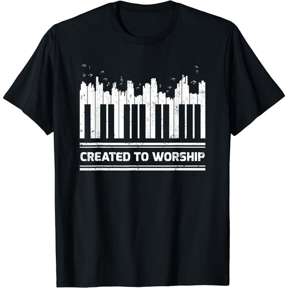 Funny Piano Keyboard Lover Created To Worship Piano T-Shirt Black Small