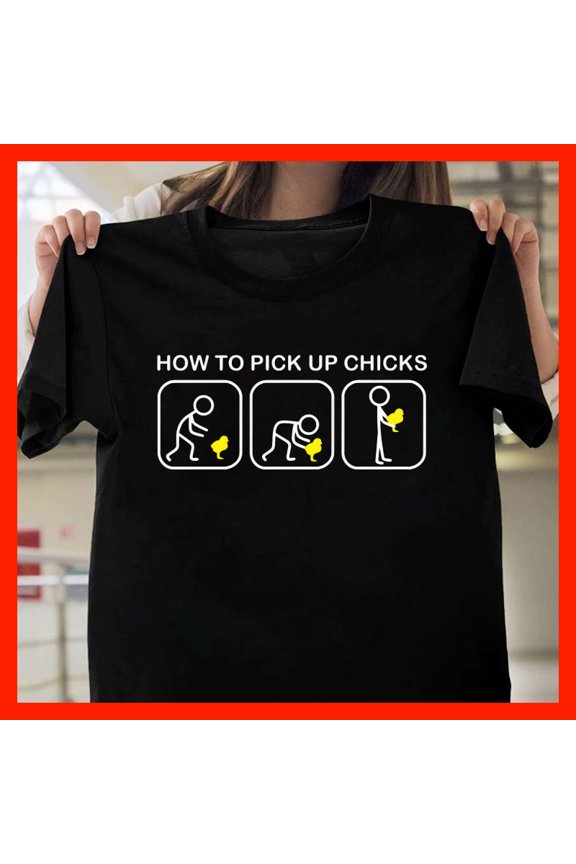 Funny How to Pick Up Chicks Hoodie - Cute Animal Pun Sweatshirt - Humorous Stick Figure Graphic Tee G088, Softstyle for Unisex, Extended Sizes Up to 5XL