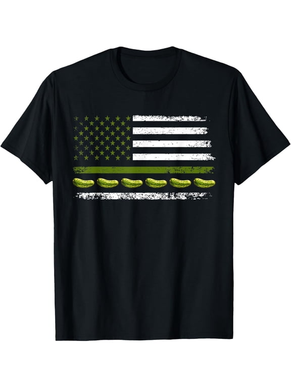 Funny Pickle Cucumber US American Flag For Pickle Lovers T-Shirt men and women can wear, black, white, gifts