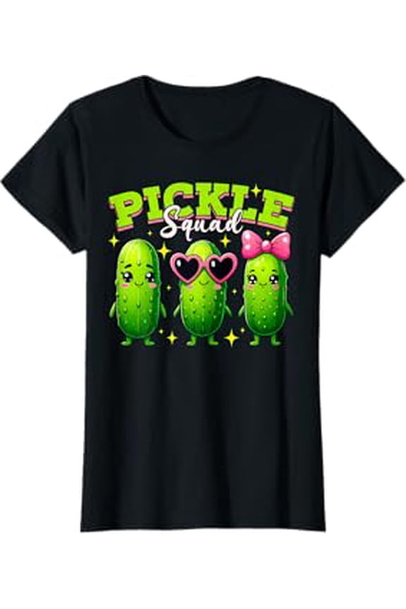 Funny Pickle Squad Cartoon T-Shirt for Vegan Costume Parties and Casual Wear
