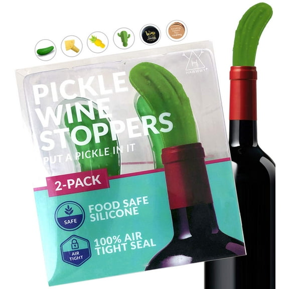 Funny Pickle Wine Stopper + Gift Box "Put A Pickle In It" Set Of 2