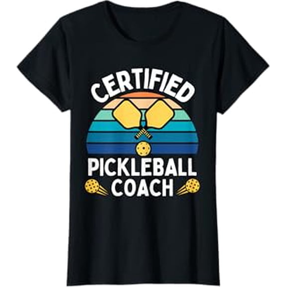 Funny Pickleball Coach Gear T-Shirt for Players - Colorful Paddles & Balls Design