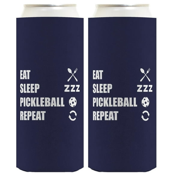 Funny Pickleball Gifts Eat Sleep Pickleball Repeat Iconography 2-Pack Ultra Slim Can Thermocoolers