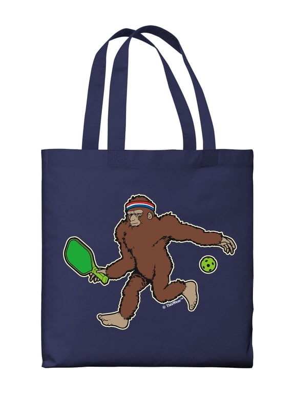 Funny Pickleball Gifts Sasquatch Playing Pickleball Lightweight Navy Canvas Tote Bag