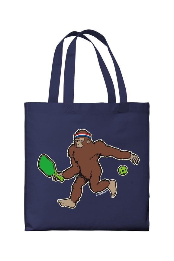 Funny Pickleball Gifts Sasquatch Playing Pickleball Lightweight Navy Canvas Tote Bag