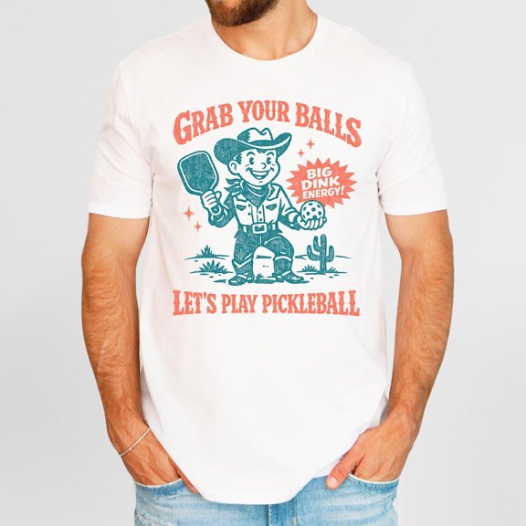 Funny Pickleball Shirt for Men, Vintage Western Pickleball Graphic Tee, Pickleball Lover Gift, Grab Your Balls Humor T-Shirt