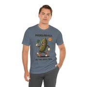 Funny Pickleball T-Shirt Cartoon Pickle with Racket Graphic Tee, Pickleball Player Shirt, Pickleball Gift