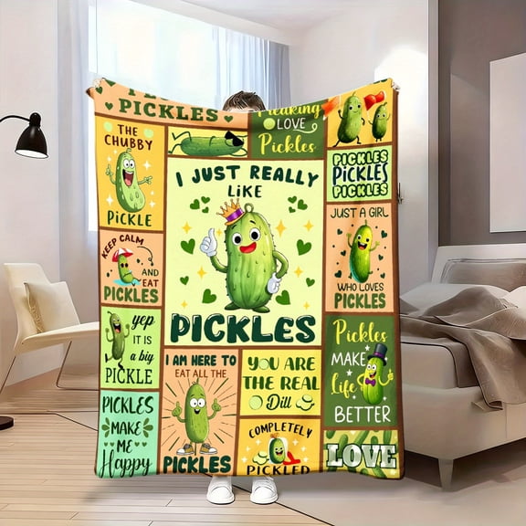 Funny Pickles Themed Flannel Throw Blanket, Soft Lightweight All-Season "I Love Pickles" Blanket for Couch Bed Office, Cute Pickle Decor & Cozy Gift for Pickle Lovers
