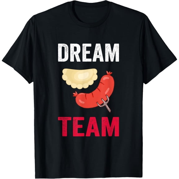 Funny Pierogi and Kielbasa Dream Team T-Shirt - Retro Polish Food Lover Graphic Tee - Cute Foodie Humor Apparel for Men and Women