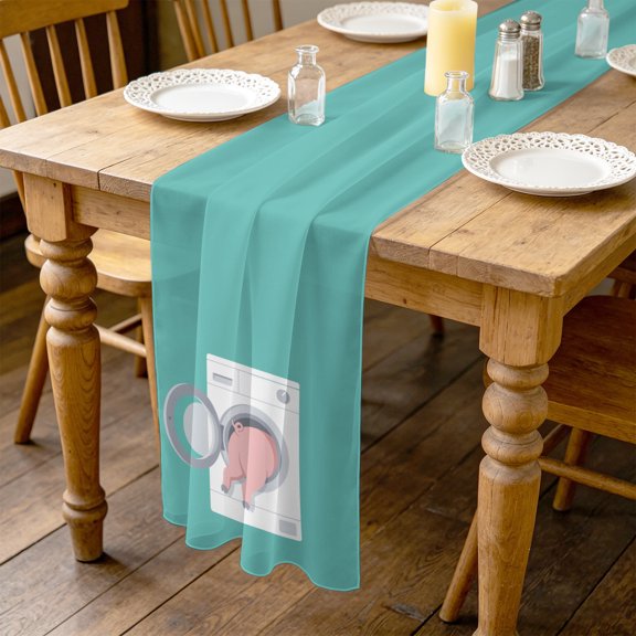 Funny Pig 4.5ft Cheesecloth Table Runner for Wedding 19"x55", Pink Pig's Butt White Washing Machine Farmhouse Kitchen Dinner Sheer Tulle Chiffon Dresser Scarf, Holiday Party Decorations