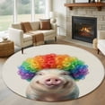 thumbnail image 1 of Funny Pig 6ft Round Rugs, Rainbow Abstract Animals Washable Non-Slip Area Rugs for Living Room Bedroom Kitchen, Soft Low Pile Dining Room Kicthen Circle Carpet, Indoor Floor Rug, 1 of 9
