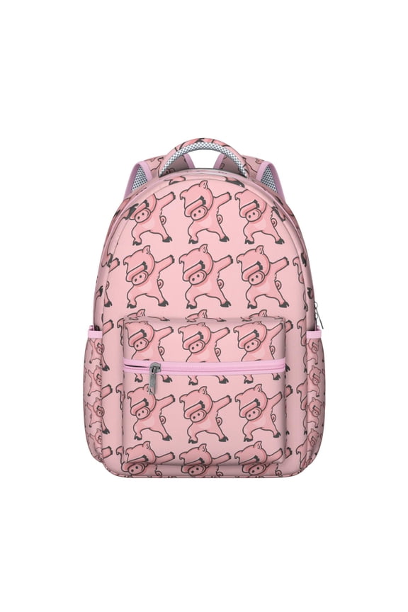 Funny Pig Cartoon School Backpack for Student Farm Animal Watercolor Piggy Print Pattern Cute Artistic Design Aesthetic Book Bag for Student