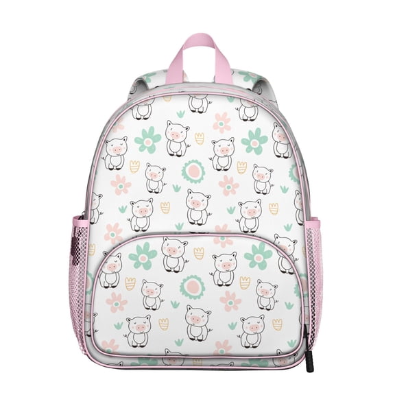 Funny Pig Cartoon Student Backpack – Watercolor Animal Print with Floral Farm Pattern, Artistic and Abstract Pig Design
