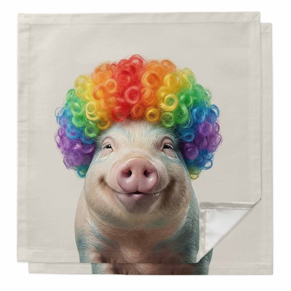 Funny Pig Cloth Napkins, Rainbow Abstract Animals Washable and Reusable Dinner Napkins Set of 2, Table Napkin for Kitchen Party Birthday Wedding Hotel Housewarming 20"x20"