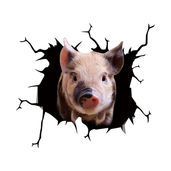 Funny Pig Crack Car Sticker - ABS+ Material, 30x30cm, Realistic Effect, Clear Pattern, Decor for Cars/Walls/Phones/Laptops, Smooth Transparent Background