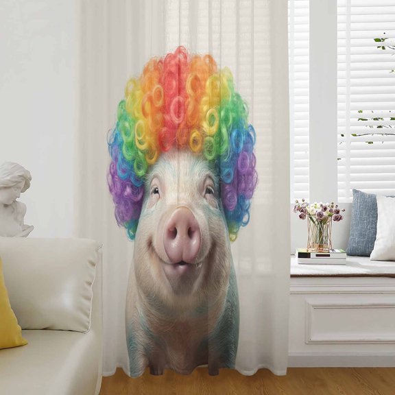 Funny Pig Sheer Curtains 45 Inches Long for Living Room/Bedroom, Rainbow Abstract Animals Rod Pocket Voile Kitchen Curtains & Drapes Window Treatment 1 Panel, 52"W x 45"L