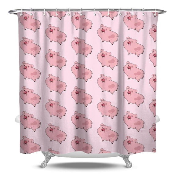 Funny Pig Shower Curtain - Artistic Farm Animal Cartoon Print, Waterproof Quick-Dry Bath Curtain 84x72 Inch, Machine Washable with Metal Grommets & Hooks