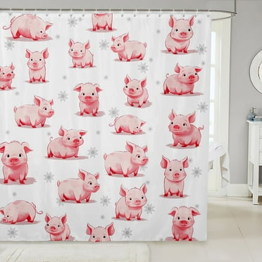 Funny Pig Shower Curtain Farm Animal Waterproof Bathroom Curtain Bedroom Decor, Winter Snowflake Bath Curtain Dandelion Flower Shower Curtain Set, Cartoon Piggy Shower Set