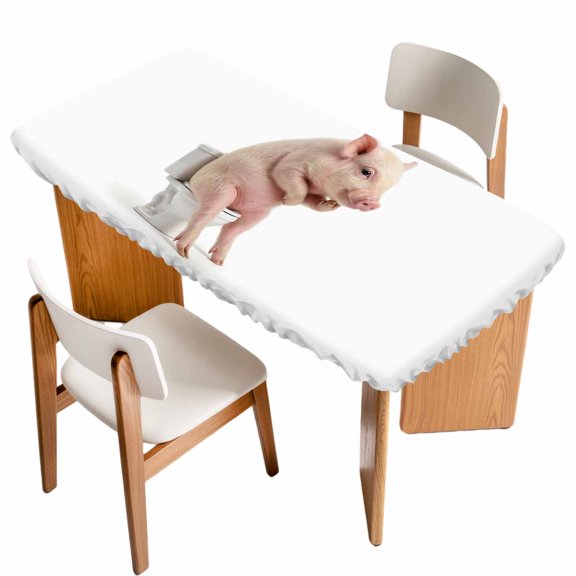 Funny Pig Table Cloths for 3 Foot Rectangle Tables, Cute Art Fun Lovely Animals on Toilets Patio Waterproof Elastic Fitted Tablecloths, Washable Rectangular Table Cover for Camping