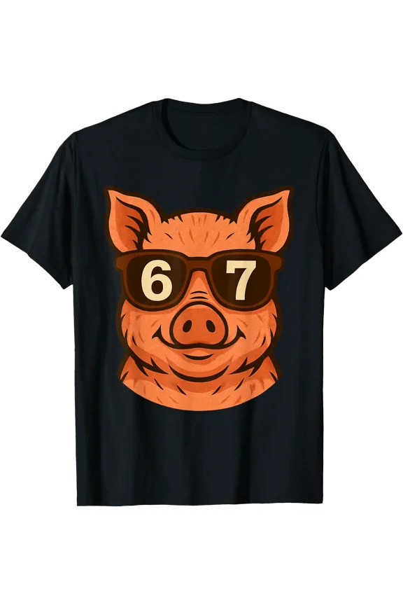 Funny Pig Wearing Sunglasses 67 Meme T-Shirt for Humorous Casual Wear
