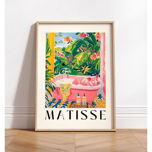Funny Pig in Bathtub Art Print: Matisse Style Bathroom Wall Art, Poster Only